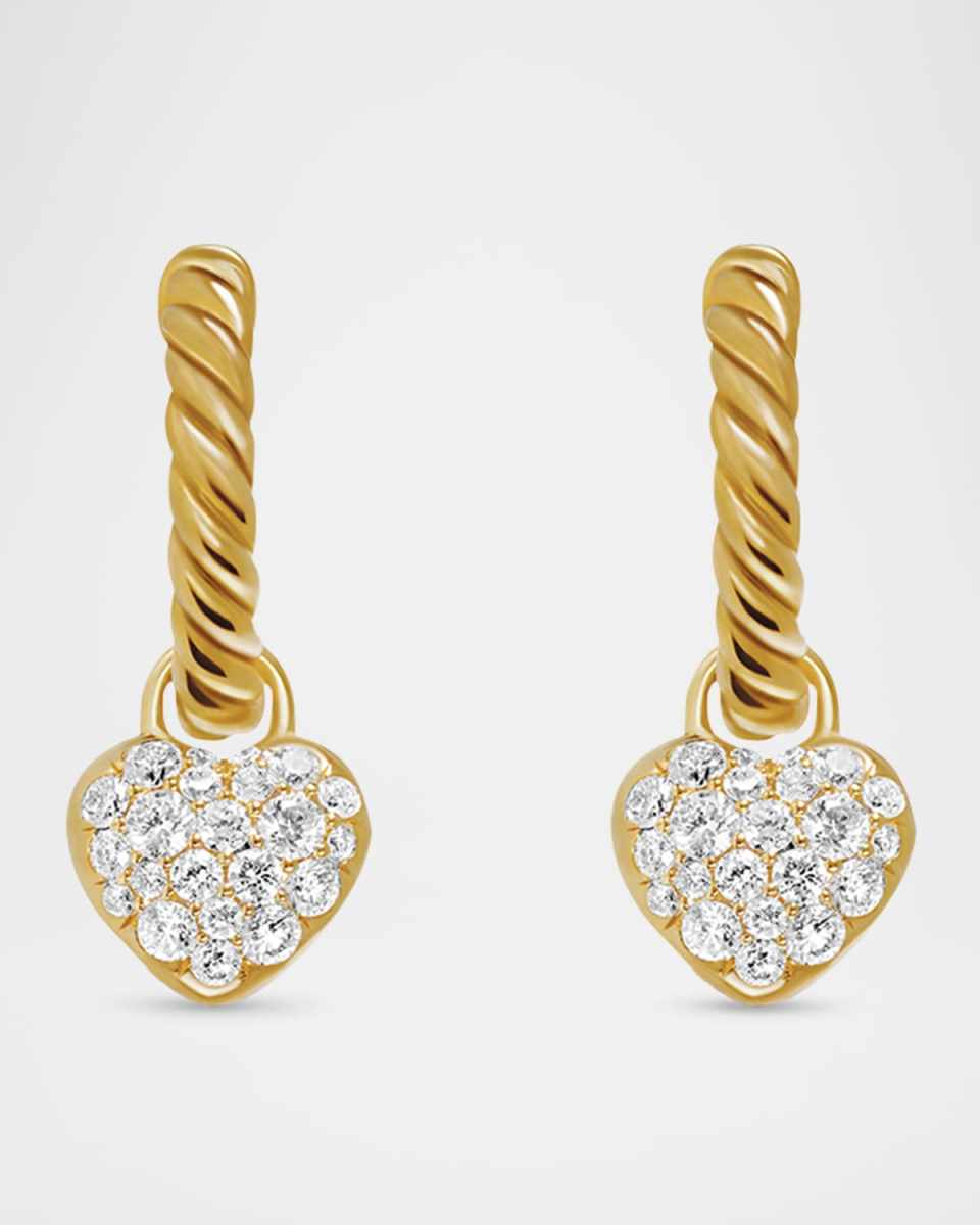 Petite Interchangeable Pave Heart Earrings in 18K Gold with Diamonds, 16.4mm